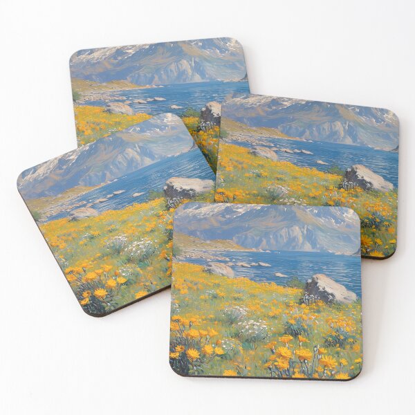 Item preview, Golden Flowers Mountainscape Print, Rustic Oil Painting designed and sold by SavageVision.