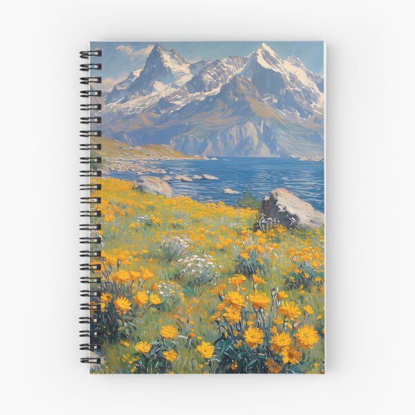 Item preview, Golden Flowers Mountainscape Print, Rustic Oil Painting designed and sold by SavageVision.
