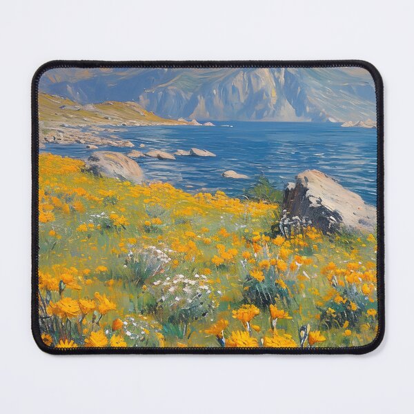 Item preview, Golden Flowers Mountainscape Print, Rustic Oil Painting designed and sold by SavageVision.