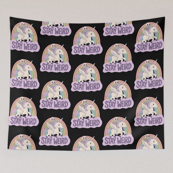 Item preview, Stay Weird - Skeleton Rides A Unicorn Into The Surreal designed and sold by agustintr-evino.