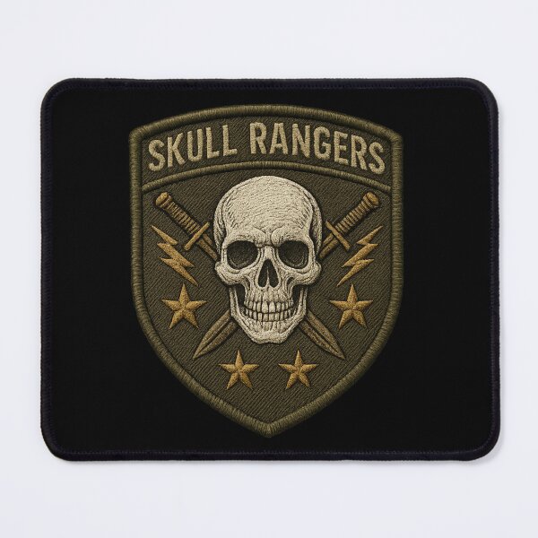 Item preview, Skull Rangers olive skull shield patch designed and sold by LaNadaYFundante.