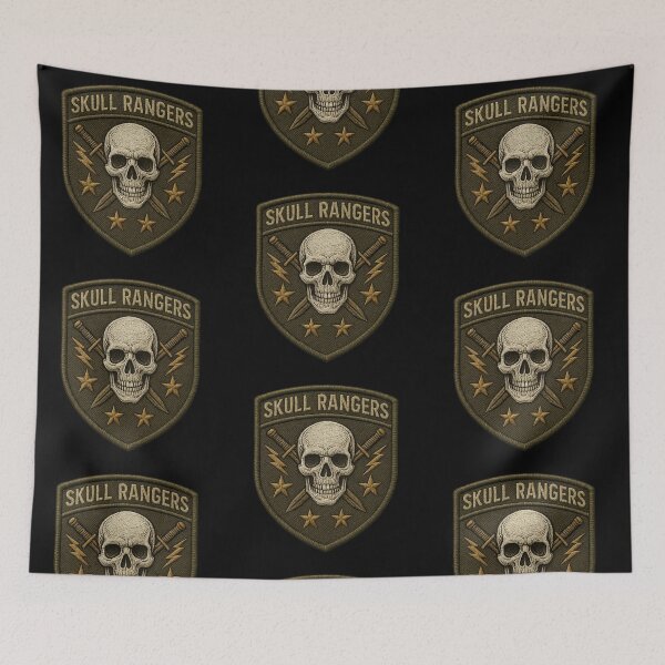 Item preview, Skull Rangers olive skull shield patch designed and sold by LaNadaYFundante.