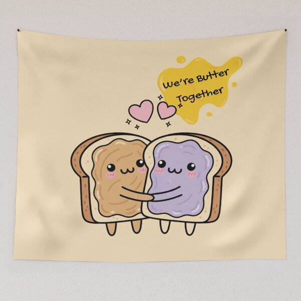 Item preview, Kawaii Toast Friends Hugging Sticker "We're Butter Together" designed and sold by SebastianSpace.