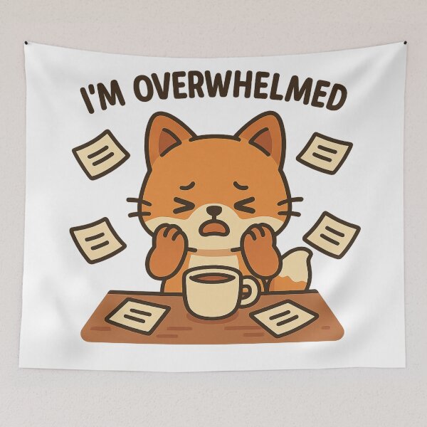 Item preview, Kawaii Overwhelmed Fox – Stress Meme Coffee Art designed and sold by kimkosovo.