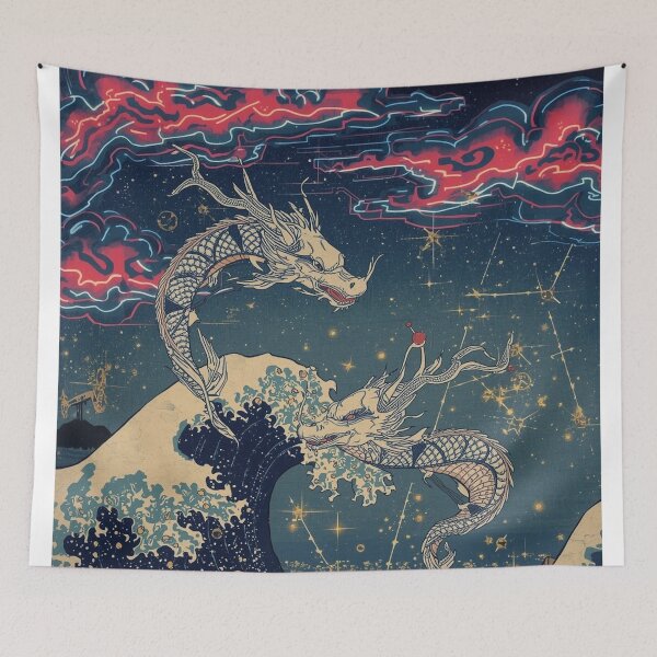 Item preview, Celestial Dragon & Constellation Ukiyo-e Print – Night Sky Fantasy Art designed and sold by Vandy Fullam.