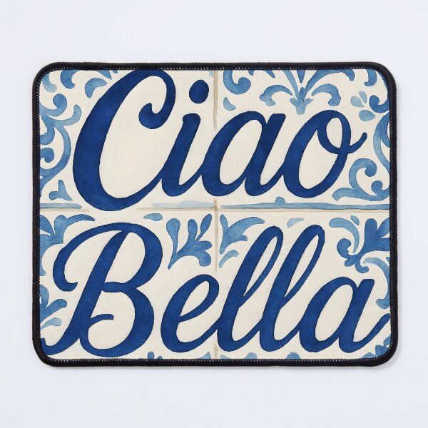 Item preview, Ciao Bella – Blue Watercolor Text on Italian Tile Pattern designed and sold by EmeraldeaArt.