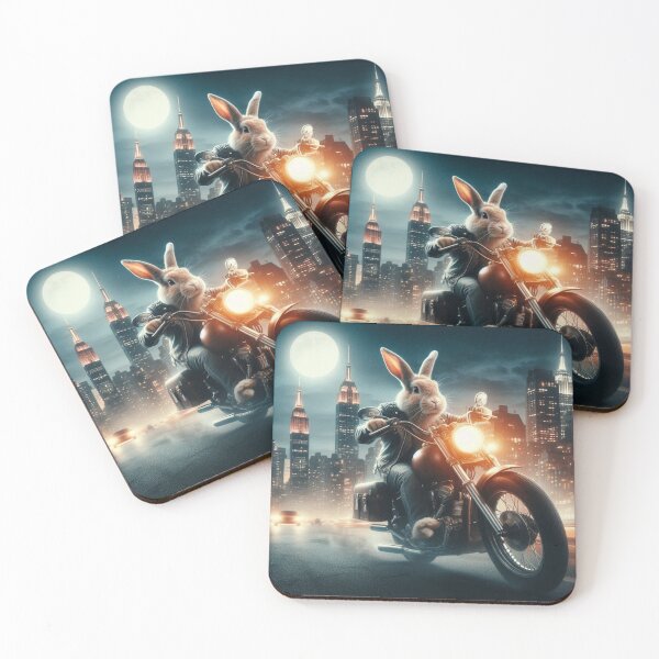 Item preview, a rabbit riding a motorcycle in the city at night designed and sold by Dogandesighn.