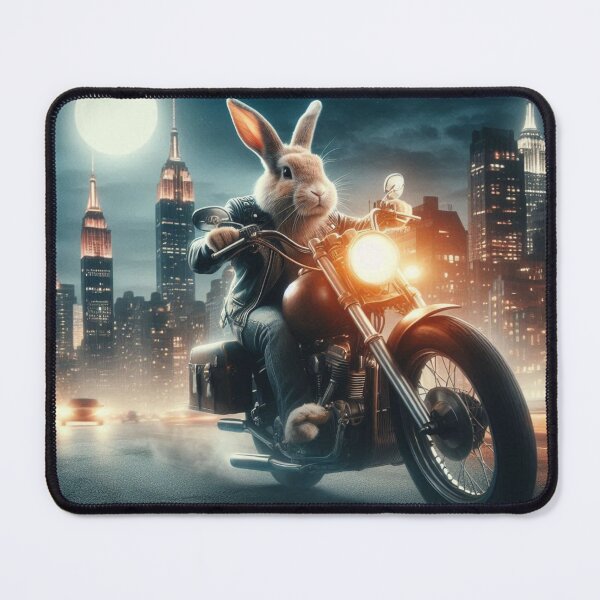 Item preview, a rabbit riding a motorcycle in the city at night designed and sold by Dogandesighn.