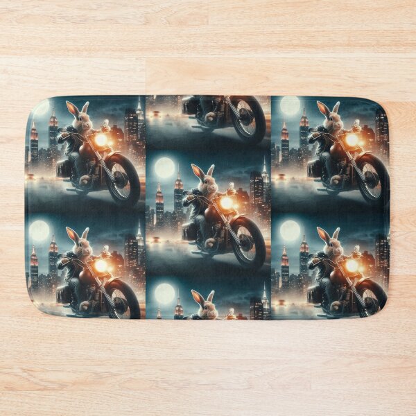 Item preview, a rabbit riding a motorcycle in the city at night designed and sold by Dogandesighn.