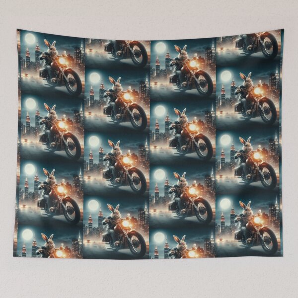 Item preview, a rabbit riding a motorcycle in the city at night designed and sold by Dogandesighn.