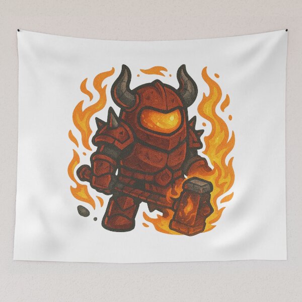 Item preview, Dispatch Game Demon Warrior Sticker | Crimson Destroyer Hammer Crewmate | Fire Armor PNG designed and sold by Gurjeetpixelart.