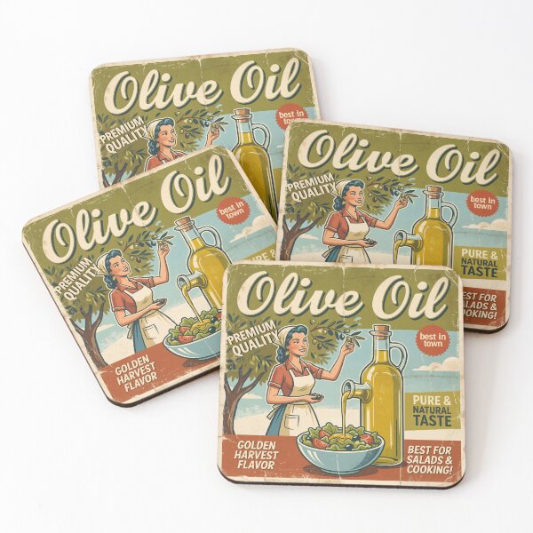 Item preview, Golden Harvest – Retro Olive Oil Ad with Mediterranean Charm designed and sold by ForeverPrintsOK.