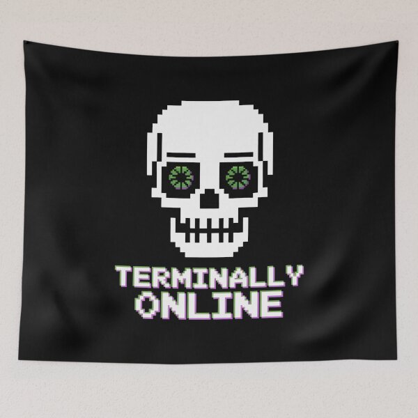 Item preview, Terminally Online Pixel Skull Spiral Eyes Meme Design designed and sold by SplashTastic.