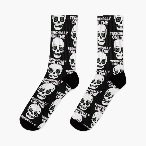 Item preview, Terminally Online Pixel Skull Spiral Eyes Meme Design designed and sold by SplashTastic.
