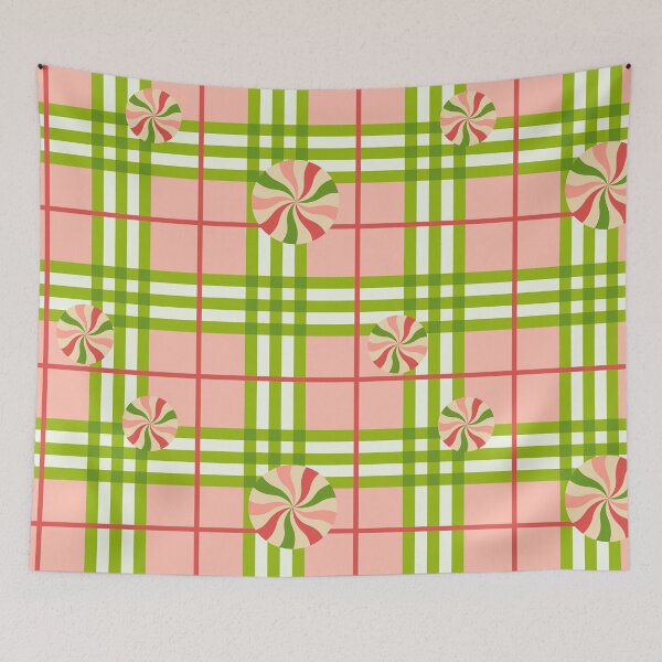 Item preview, Holiday Pink and Lime Green Plaid with Peppermints designed and sold by Julee Bode Creative Studio.