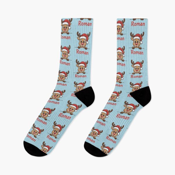 Item preview, Roman Cute Christmas Reindeer Graphic with Santa Hat | Personalized Holiday Gift Idea designed and sold by 89BLACK.