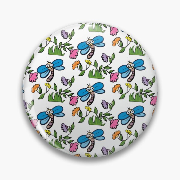 Item preview, Cute Blue Fly and Pink Flowers Doodle Seamless Pattern - Whimsical Garden Print designed and sold by NgernPhanLan.
