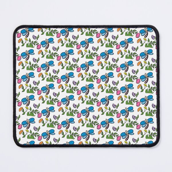 Item preview, Cute Blue Fly and Pink Flowers Doodle Seamless Pattern - Whimsical Garden Print designed and sold by NgernPhanLan.