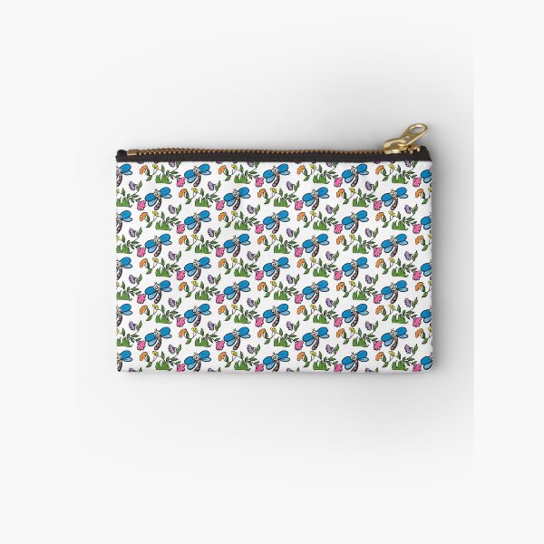 Item preview, Cute Blue Fly and Pink Flowers Doodle Seamless Pattern - Whimsical Garden Print designed and sold by NgernPhanLan.