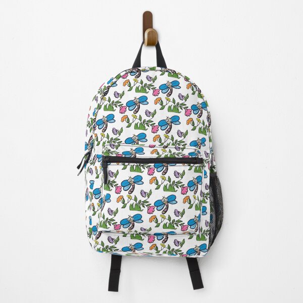Item preview, Cute Blue Fly and Pink Flowers Doodle Seamless Pattern - Whimsical Garden Print designed and sold by NgernPhanLan.