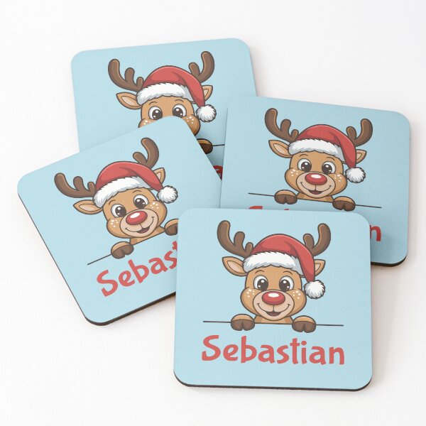 Artikelvorschau, Niedliches Weihnachtsrentier-Motiv von Sebastian mit Weihnachtsmannmütze | Personalisierte Geschenkidee für Weihnachten entworfen und verkauft von 89BLACK.