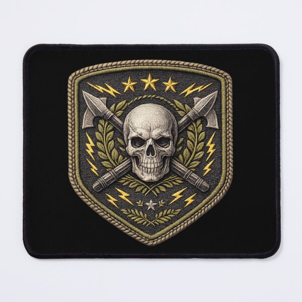 Item preview, Laurel skull shield with crossed axes designed and sold by LaNadaYFundante.