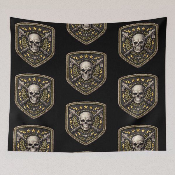 Item preview, Laurel skull shield with crossed axes designed and sold by LaNadaYFundante.