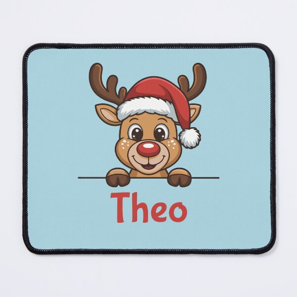 Item preview, Theo Cute Christmas Reindeer Graphic with Santa Hat | Personalized Holiday Gift Idea designed and sold by 89BLACK.