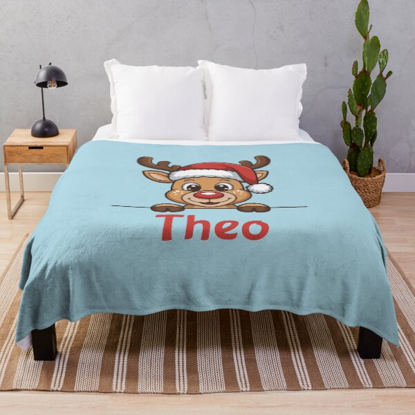 Item preview, Theo Cute Christmas Reindeer Graphic with Santa Hat | Personalized Holiday Gift Idea designed and sold by 89BLACK.