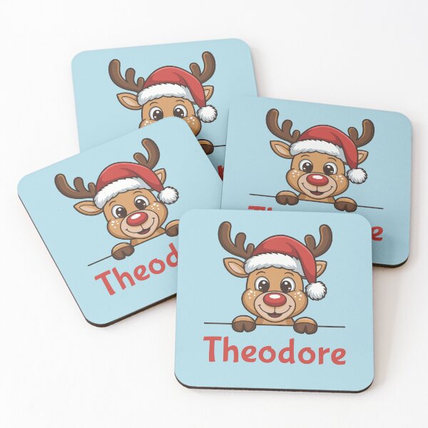 Item preview, Theodore Cute Christmas Reindeer Graphic with Santa Hat | Personalized Holiday Gift Idea designed and sold by 89BLACK.