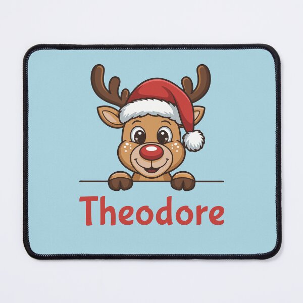 Item preview, Theodore Cute Christmas Reindeer Graphic with Santa Hat | Personalized Holiday Gift Idea designed and sold by 89BLACK.