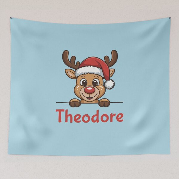 Item preview, Theodore Cute Christmas Reindeer Graphic with Santa Hat | Personalized Holiday Gift Idea designed and sold by 89BLACK.