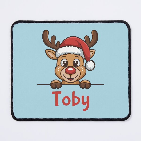 Item preview, Toby Cute Christmas Reindeer Graphic with Santa Hat | Personalized Holiday Gift Idea designed and sold by 89BLACK.
