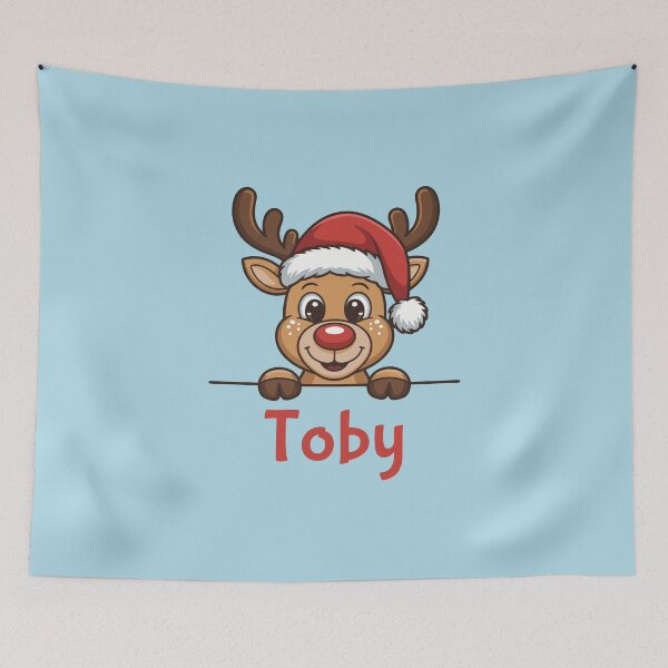 Item preview, Toby Cute Christmas Reindeer Graphic with Santa Hat | Personalized Holiday Gift Idea designed and sold by 89BLACK.