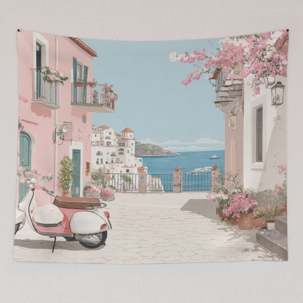 Item preview, Charming coastal street with flowers designed and sold by anytka.
