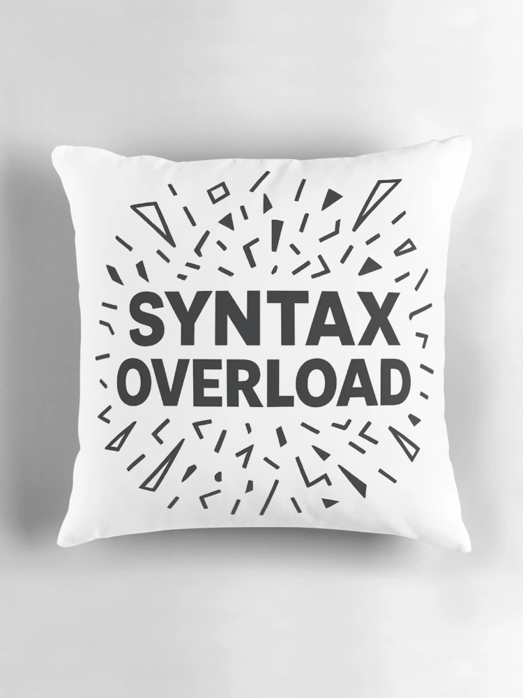 Thumbnail 3 of 4, Pillow, Syntax Overload – Exploding Code Graphic With Bold Text designed and sold by techy-rrr.