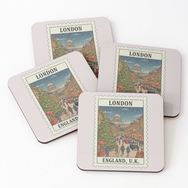 Item preview, Vintage London Holiday Street Scene Stamp Illustration designed and sold by allaboutstamps.