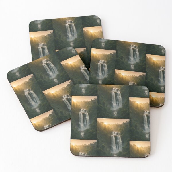 Item preview, Sunrise over Misty Waterfalls – Sri Lanka Tropical Nature Art designed and sold by Ceylon Luxe Collections.