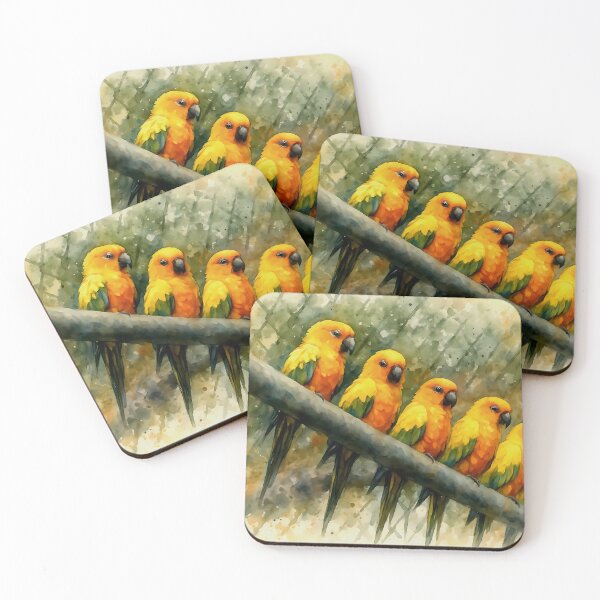 Item preview, Bright Parrots Perched in a Row designed and sold by M.ALK.Watercolor.