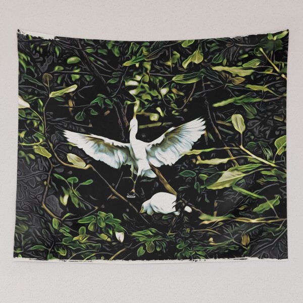 Item preview, White cranes in their nest – Royal elegance in the Moku-Hanga style / Swiss Artwork Photography designed and sold by Raphael Wolf.