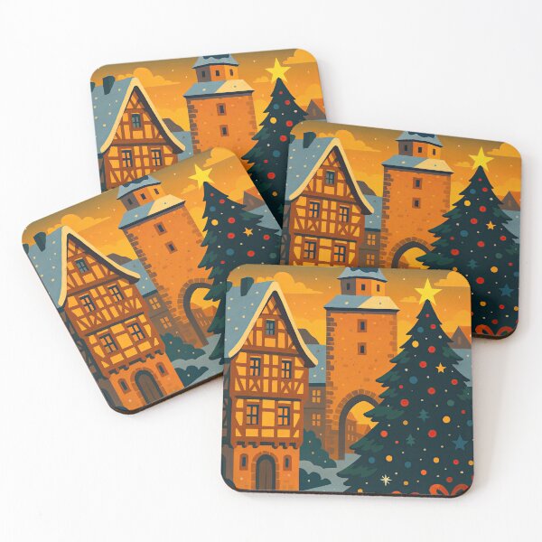 Item preview, Christmas in Germany – German Winter Village Art, Snowy Bavarian Town, Festive Holiday Market, Cozy European Christmas Illustration designed and sold by elgreko.