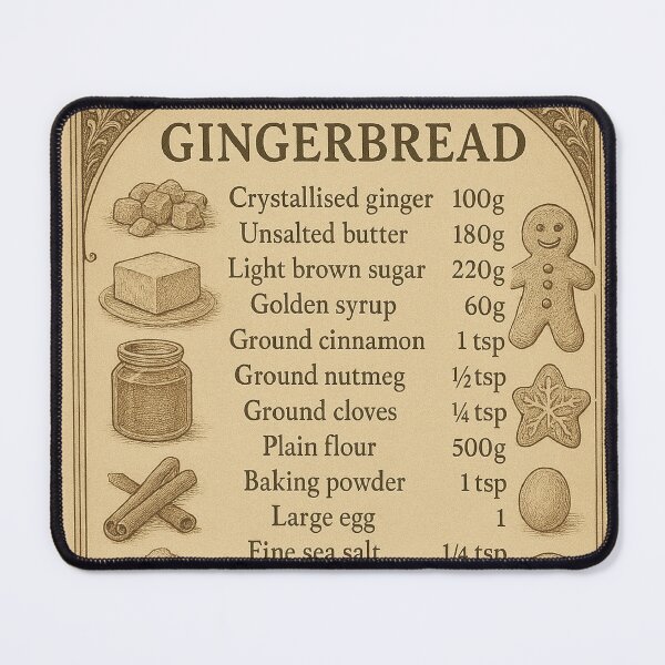 Item preview,  Vintage Gingerbread Recipe Card - Christmas Baking Kitchen Art Print designed and sold by freackly.