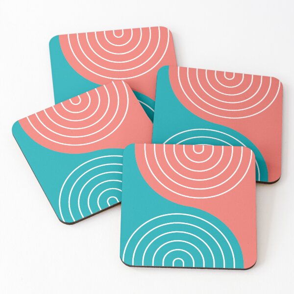 Item preview, Midcentury Modern Rainbow Lines Pattern 1.7 in coral Turquoise designed and sold by nineFlorals.