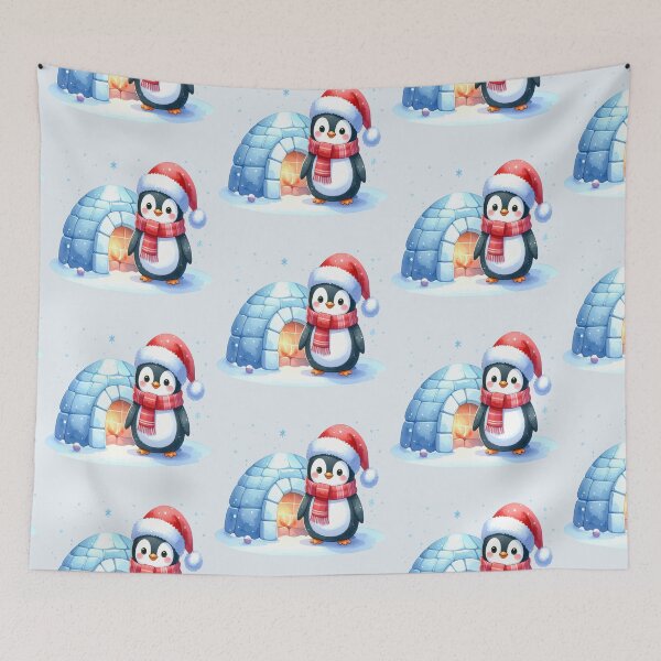Item preview, Penguin in front of a warm igloo at Christmas designed and sold by LiskoDesign.