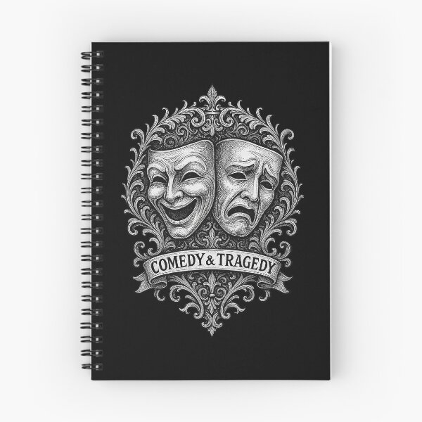 Item preview, Black & White Comedy and Tragedy Masks – Engraved Tattoo Style designed and sold by The Devil's Bargain.