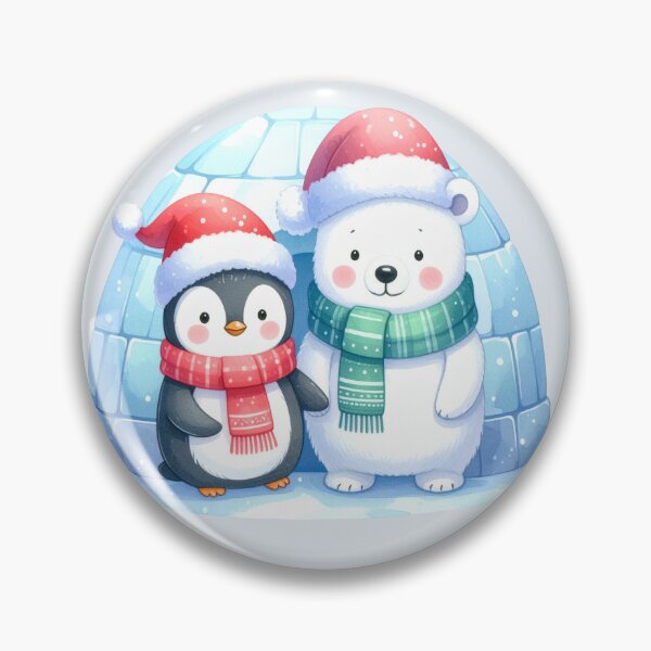 Item preview, Penguin and polar bear holding hands in front of the igloo at Christmas designed and sold by LiskoDesign.