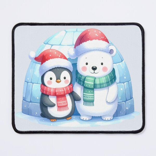 Item preview, Penguin and polar bear holding hands in front of the igloo at Christmas designed and sold by LiskoDesign.