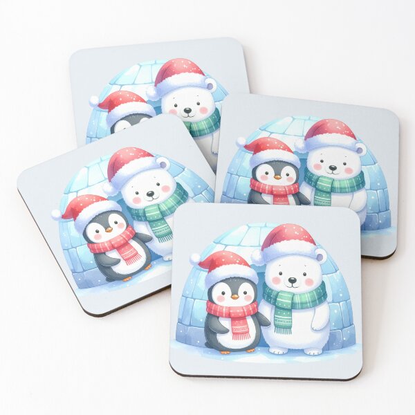 Item preview, Penguin and polar bear holding hands in front of the igloo at Christmas designed and sold by LiskoDesign.