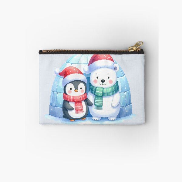 Item preview, Penguin and polar bear holding hands in front of the igloo at Christmas designed and sold by LiskoDesign.