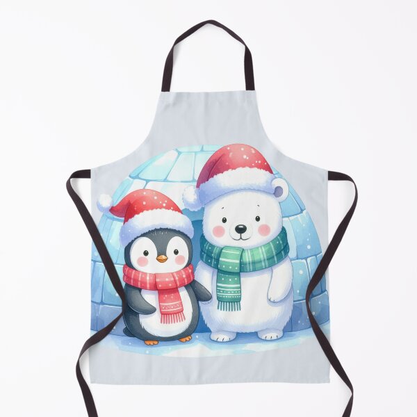 Item preview, Penguin and polar bear holding hands in front of the igloo at Christmas designed and sold by LiskoDesign.